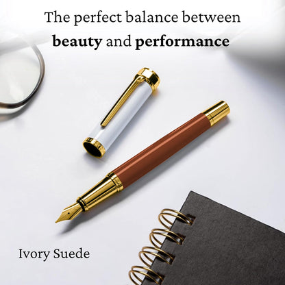 Luxury Fountain Pen Set- Fountain Pens for Writing - Smooth Medium Nib - Includes Refillable Ink Converter, 3 Ink Cartridges [Black & Blue], Gift Box - Elegant Calligraphy