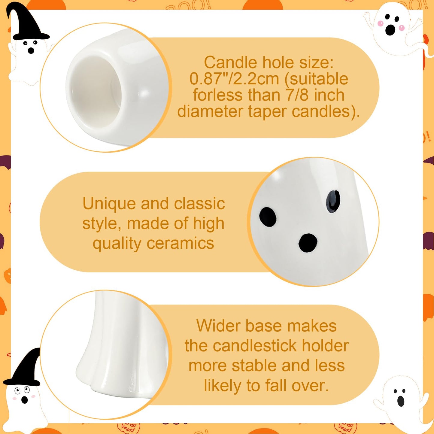 Reallnaive 2 Pcs Halloween Ghost Candlestick Holders Cute Ghost Shape Candle Stick Holders Ceramic Taper Candleholder for Holiday Wedding Party Home Decorative Table Centerpiece Not Included Candle