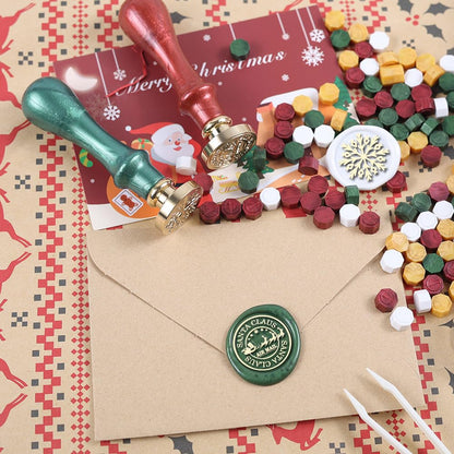 WUERLIN Christmas Wax Seal Stamp Kit,Santa Claus Wax Seal Stamp add Snowflake with Deep Engrave Great for Decoration Holiday Cards New Year Envelopes (Santa Sealing KIT)
