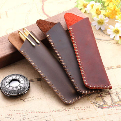 aolaso Handmade Leather Double Pen Case Crazy Horse Leather Fountain Pen Pouch Protective Sleeve Cover- Gift for Christmas
