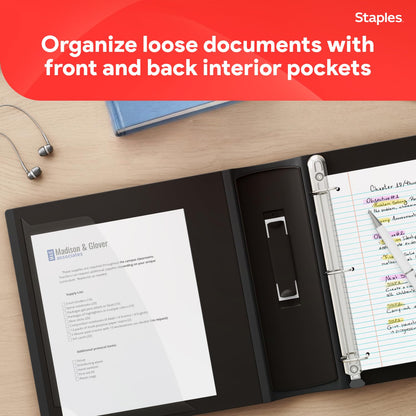 Staples Better 3-Inch D-Ring Binder, Black – Heavy-Duty 3-Ring Binder for School & Office Storage