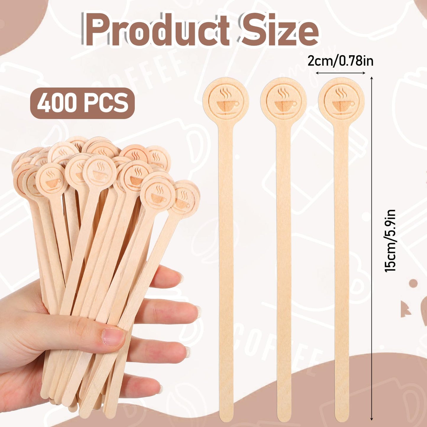 AOZUO 400 Pcs Wood Coffee Stirrers, 6 Inch Wooden Stir Sticks with Round Ends Disposable Coffee Mixer Stick Drink Sticks for Coffees Cocktails Milk Tea Honey Hot Chocolate