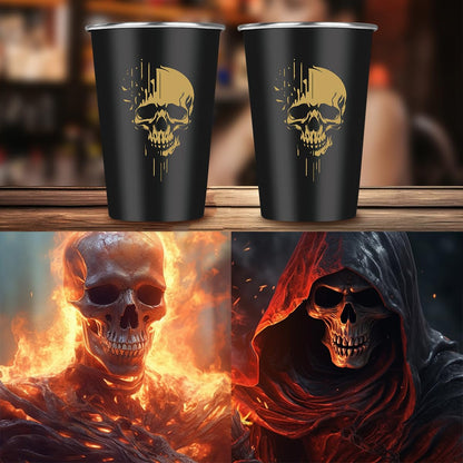 MR.BARWARE Skull Stainless Steel Beer Cups, Skull Gifts for Goth Fan, Stackable Camping Mugs for Outdoor Indoor Activity, Father's Day Halloween Christmas Gifts for Men Women, 500ML(2 Pack)