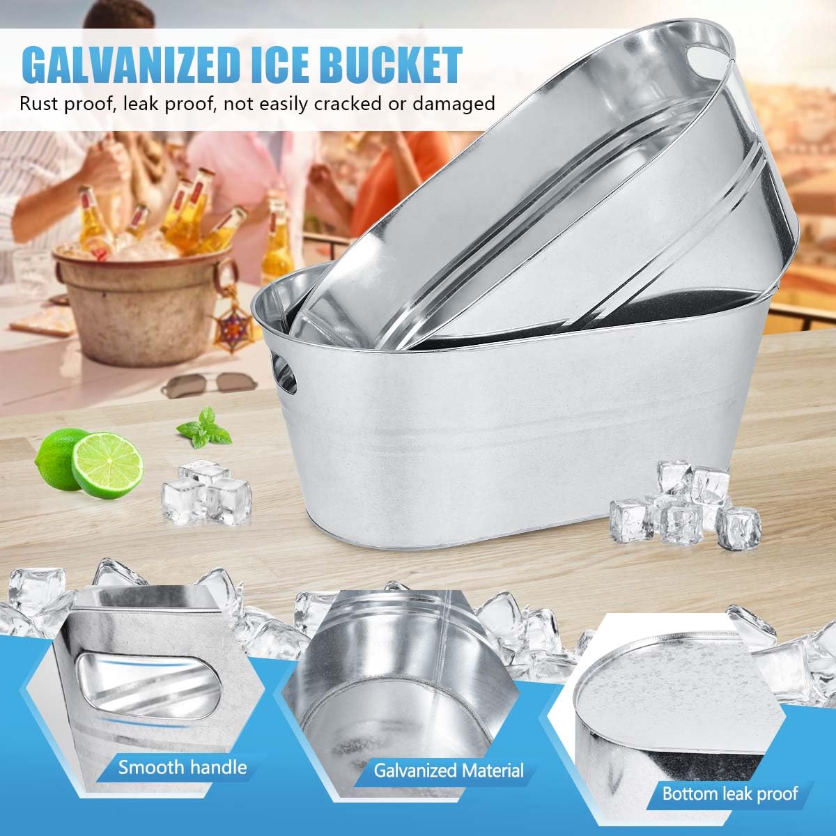 OBTANIM 4 Pack 4 Gallon Galvanized Ice Buckets Metal Champagne Drink Cooler Storage Ice Tub with Handles for Beer Cocktails Wine Beverage Home Parties Bar Cooling Supplies