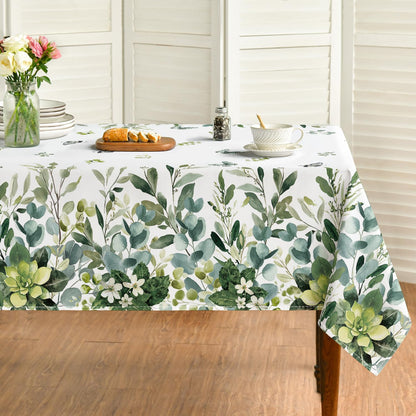 Horaldaily Spring Summer Tablecloth 60x84 Inch Rectangular, Eucalyptus Floral Table Cover for Party Picnic Dinner Decor