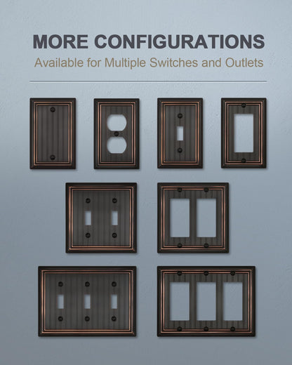 ZILLSEA 4-Pack Aged Bronze Light Switch Covers, Classic Beadboard Single Toggle Wall Plates, Metal Switch Plate Covers, 3.15''*4.88'', Midsize