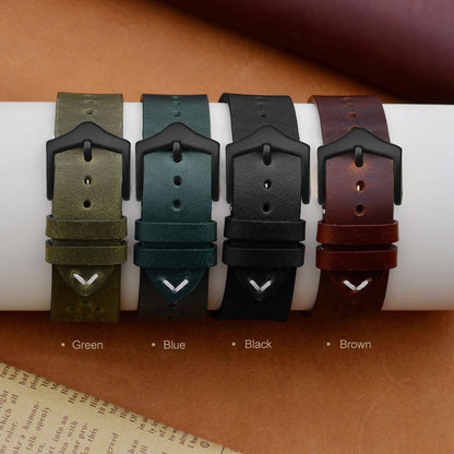 ANNEFIT Vintage Leather Watch Strap 18mm, Quick Release Replacement Band for Men and Women with Black Buckle (Black)