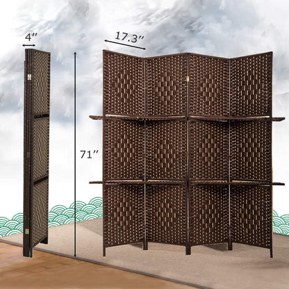 FDW Room Divider 4 Panel Room Screen Divider Wooden Screen Folding Portable Partition Screens Wood with Removable Storage Shelves Color,Brown
