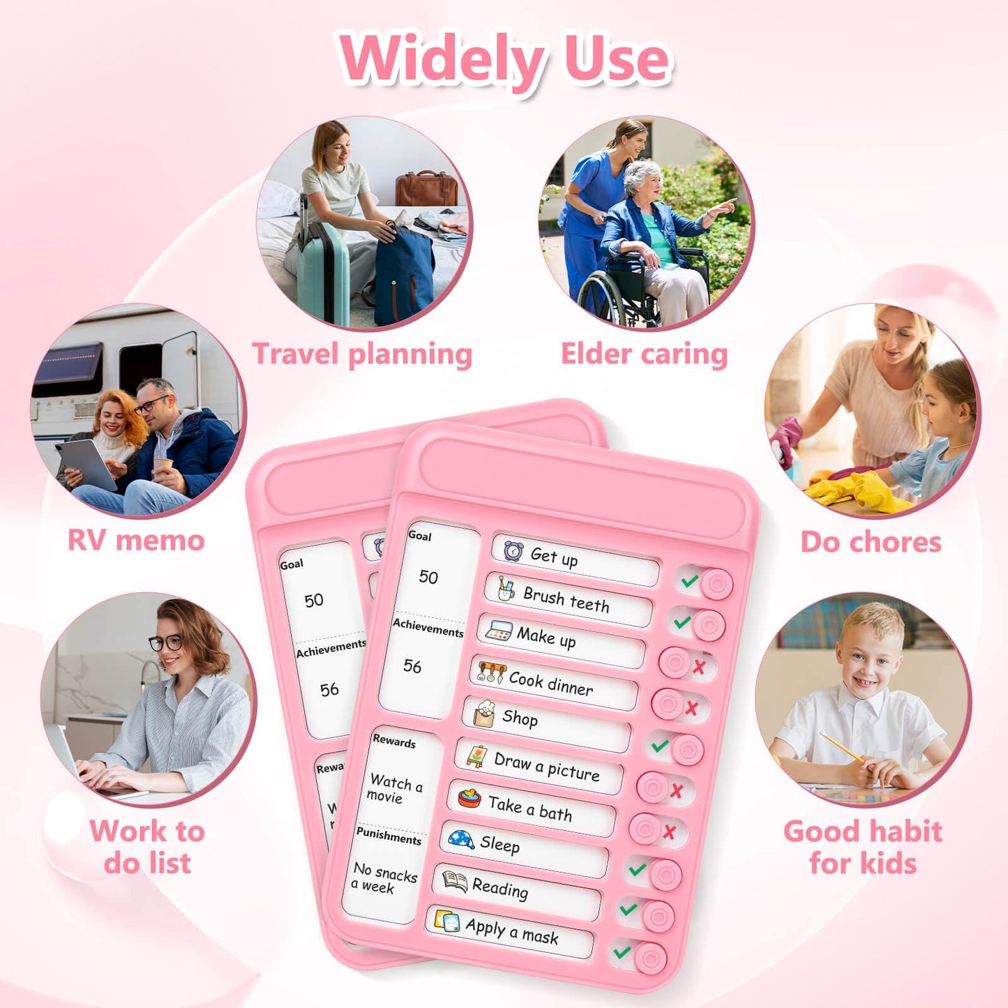 Audab 2Pcs Dry Erase Chore Chart for Kids, Magnetic Checklist Board, My Chores Slider Chart to Do List Board, Routine Reward Chart Schedule Board Task Tracker for Home Refrigerator, Wall, Desk (Pink)