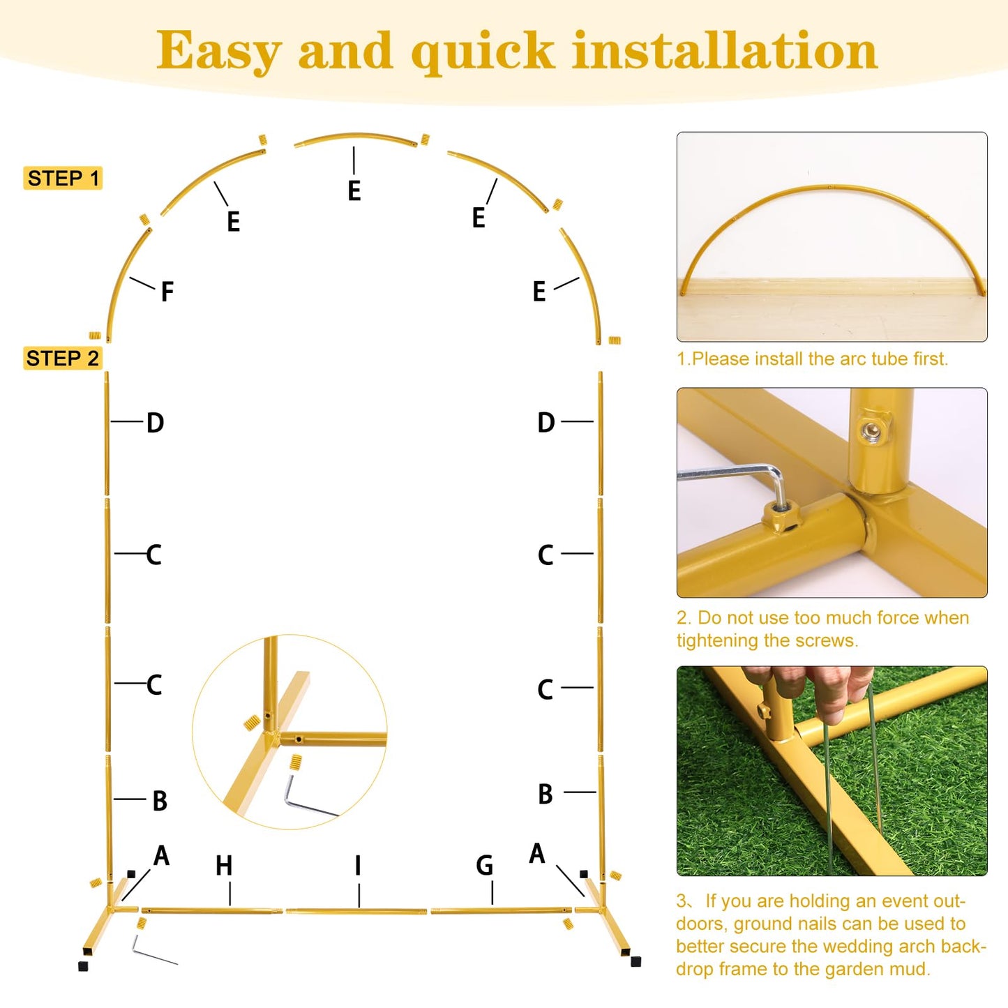 7.2 FT Metal Arch Backdrop Stand, Gold Wedding Arch Frame, Floral Balloon Arch Stand for Birthday Baby Shower Bridal Anniversary Graduation Ceremony Party Backdrop Decoration