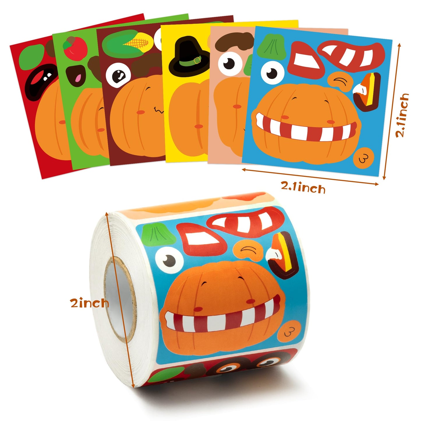 Haooryx Fall Pumpkin Stickers Roll - 300pcs Make Your Own Halloween Pumpkin Make A Face Waterproof Vinyl Reusable Laptop Stickers Scrapbook Water Bottle Page Activity Pad Autumn Party Favor Skateboard
