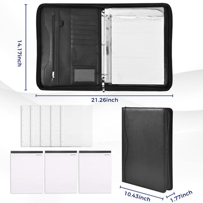 Sbrinnaliao 3-Ring Padfolio Portfolio Binder Organizer,PU Leather Folder Binder Business Planner Notebook Zippered Portfolio for Women/Men with Document Sleeve,Letter/A4 Size Clipboard