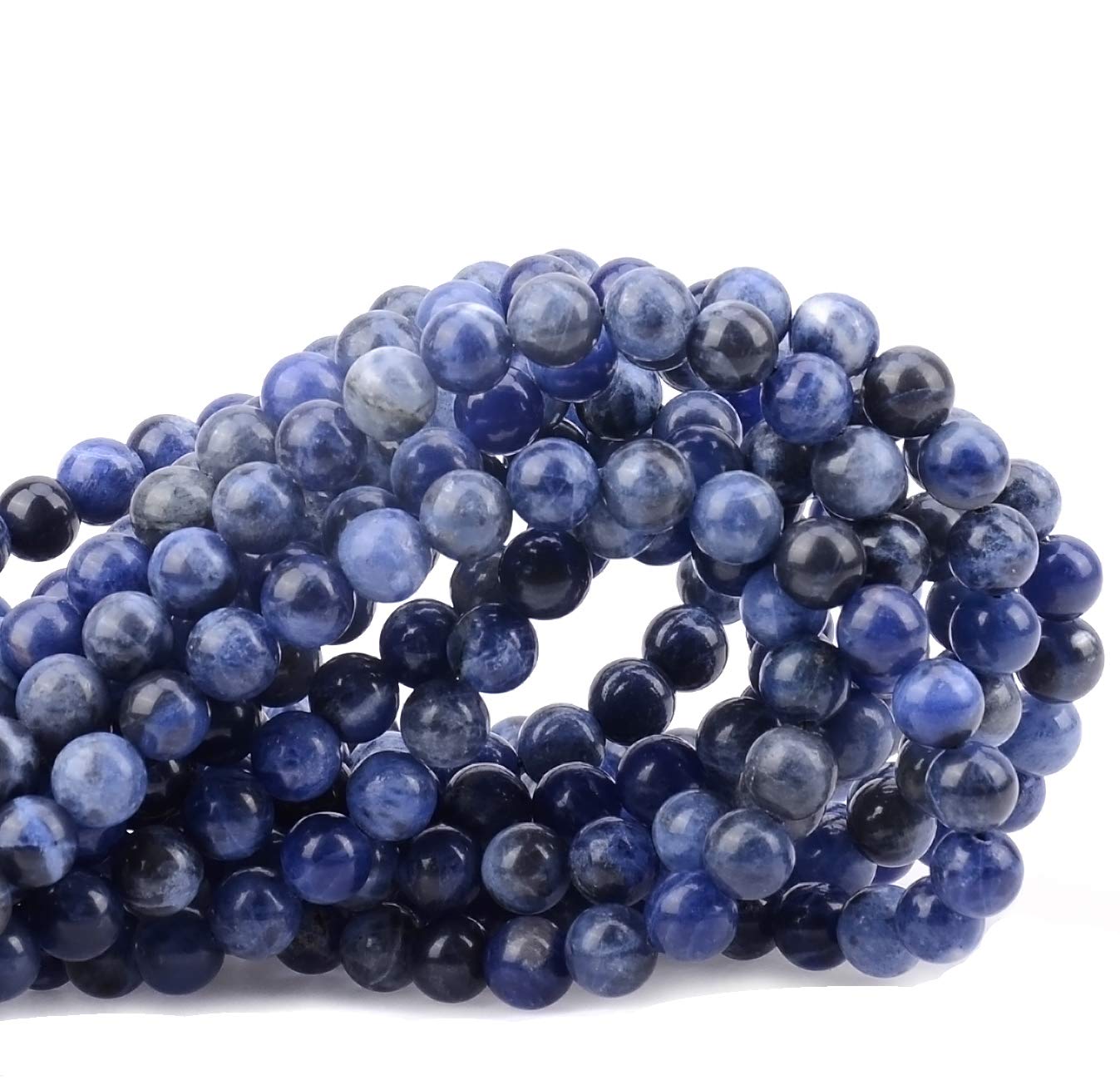 80Pcs Natural Crystal Beads Stone Gemstone Round Loose Energy Healing Beads with Free Crystal Stretch Cord for Jewelry Making (Blue Sodalite, 10mm)