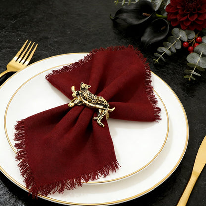 Davifina Gold Leopard Napkin Rings Set of 12 Fall Safari Napkin Rings for Christmas Halloween Dining Decor,Unique Animal Napkin Ring Holders for Baby Shower Garden Party Family Gathering Table Setting