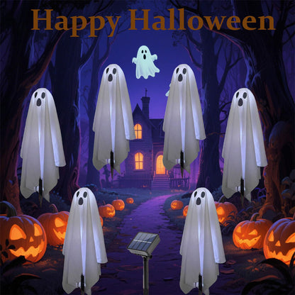 6 in 1 Halloween Decorations Outdoor, Solar Ghost Pathway Lights, Waterproof, LED Light Up Spooky Ghost Decor for Front Door Porch Garden Yard Lawn Patio Halloween Party