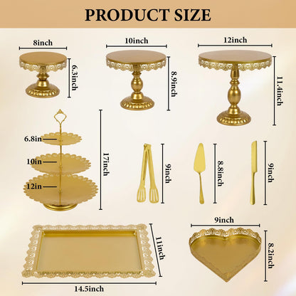 Jaevorite 12 Set of Gold Cake Stand, Metal Gold Cupcake Stand and Bases para Postres de Mesa, Elegant Gold Dessert Stands for Party and Wedding, Easy to Clean Desert Table Display Set