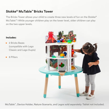 Stokke MuTable Bricks Tower - Includes Two Double-Sided Brick Bases & Eight Pillars - Compatible with Lego Classic & Duplo - for Ages 3+