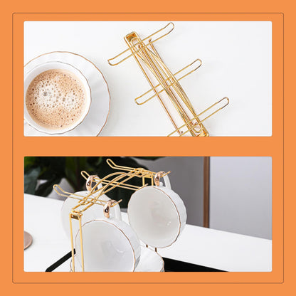 LXFNDZW Gold Metal Cup and Saucer Display Stand Tea and Coffee Cup Holder for Countertop, Coffee Station Organizer for Home or Bar Decor