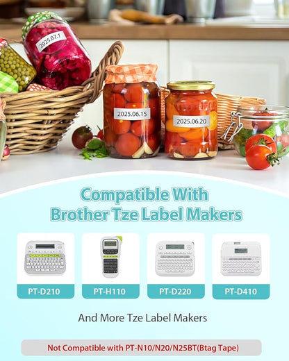Tze 12mm 0.47 Laminated White Tape Compatible for Brother TZe-231 Label Maker Tape TZ TZe 1/2" Tz-231 Black on White TZE231 for P Touch PT-D220 D210 H110 H100 D200 D400 1280 D610BT Refills, 8-Pack