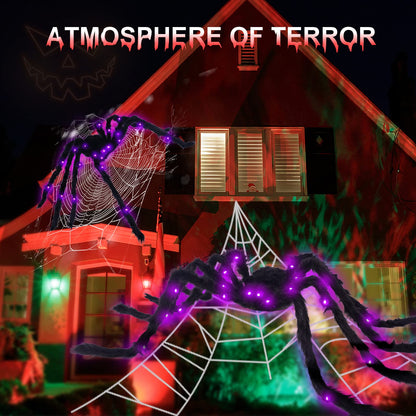 VOMAOK Halloween Spider Decorations 4ft Light Up Giant Spider(2 Pack) for Indoor Outdoor Halloween Decorations Yard Party House Décor