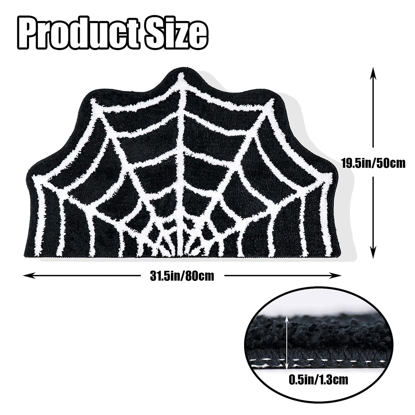 Meetory Spider Web Bath Mat, 31×20" Halloween Bath Mat Non-Slip Rugs Spiderweb Rug Machine Washable Goth Area Rugs Gothic Rug for Front Door, Bedroom, Living Home (Black)
