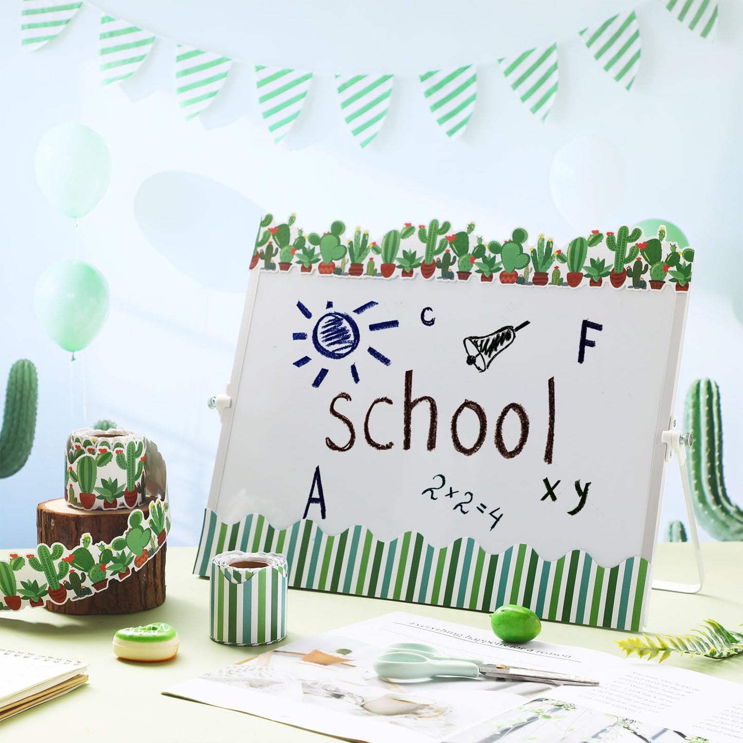 Trandraft 2 Rolls 65.6ft Cactus Bulletin Board Decorations Borders Strips Succulent Classroom Decor Back to School Trim Borders for Home Office(Cactus Style)