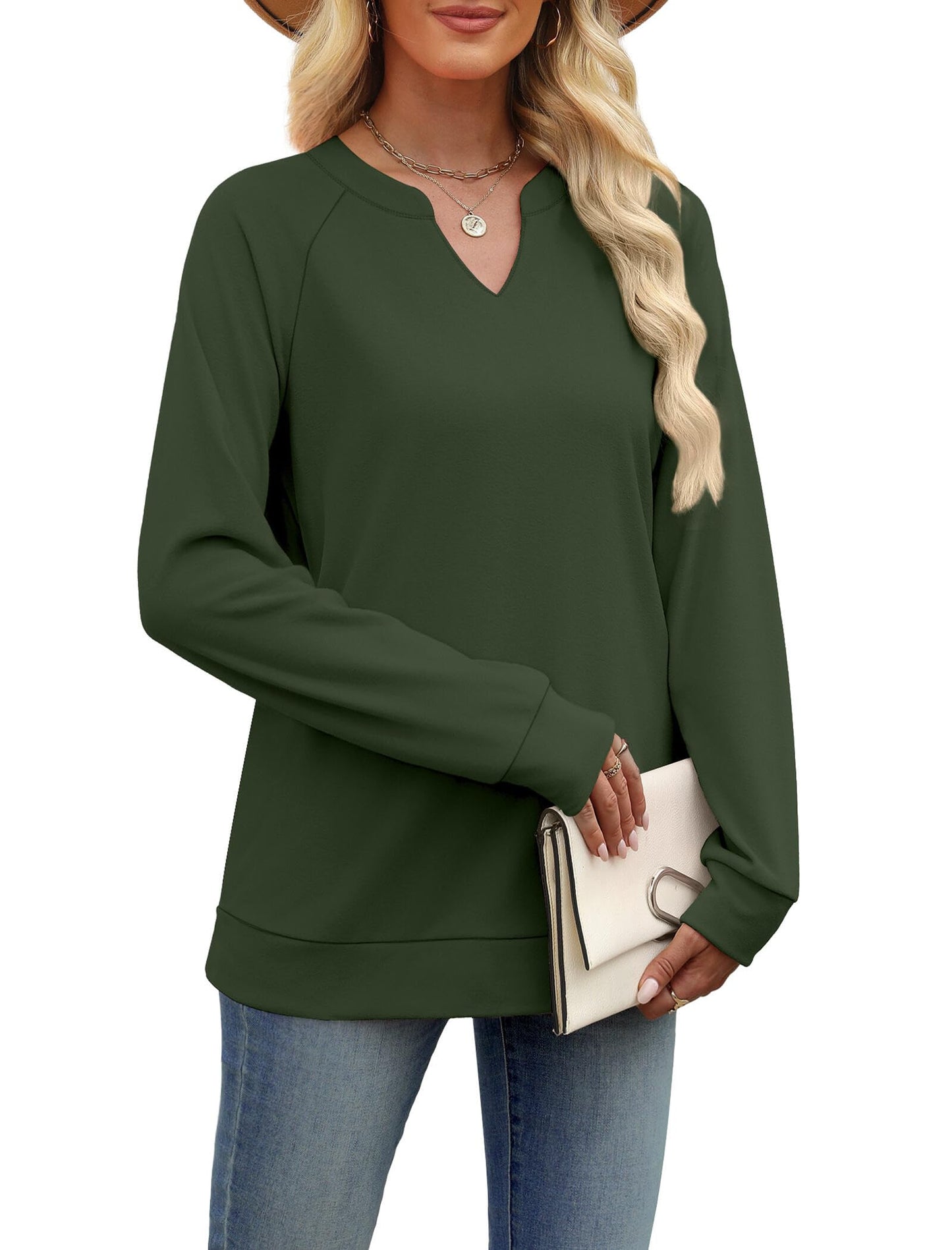 SAMPEEL Sweatshirts for Women V Neck Long Sleeve Shirts Lightweight Sweaters Fall Fashion Tops Outfits 2025