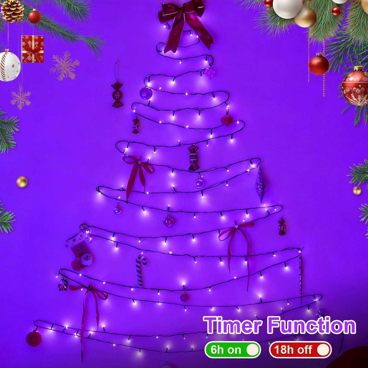 YEGUO 165ft 500 LED String Lights Outdoor Waterproof, Purple Christmas Lights Plug in, Twinkle Christmas Tree Lights Indoor with Timer Memory 8 Modes