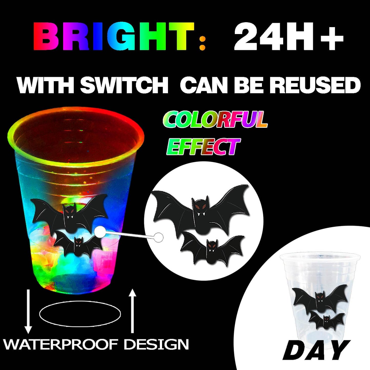 mishunyus 40 Pcs Glow in The Dark Halloween Party Cups - Pumpkin Bat Ghost Theme, Plastic Drinkware for Adults Party Supplies