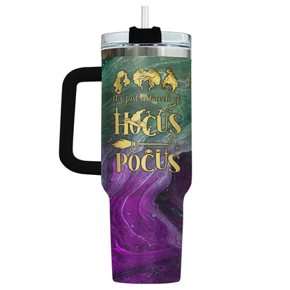 34HD Hocus Witch Tumbler 40oz with Handle Straw, Engraved Glorious Morning Stainless Steel Insulated Travel Coffee Cup - Spooky Birthday Gift for Festival Fans, Him Her & Movie Lovers