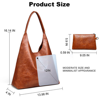 Hobo Bags for Women Retro Vegan Leather Womens Slouchy Large Tote Bag Shoulder Purses Handbag, brown