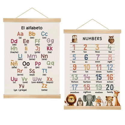 Number and Alphabet Poster Set of 2,Classroom Education Canvas Print Wall Art ,1-20 Nmuber and 26 Letters Wall Hanging Posters for Homeschool Nursery Playroom,Kids Room Decor,14x18.5 Inch(ABC&123)