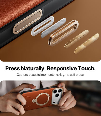 TORRAS Organic Leather for iPhone 17 Pro Case with Stand, Fit for Magsafe, 360 Spin Stand with Camera Control, Premium Leather Durable Stylish Q3 VegSkin for iPhone 17 Pro Phone Case, Saddle Brown