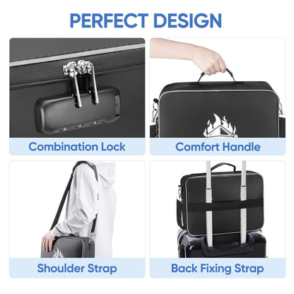 BALEINE Fireproof Document Box with Lock, Portable Fireproof Document Bag Waterproof Fire Proof File Boxes for Documents, File Organizer Box for Important Paperwork (Black, 15''x11''x4'')
