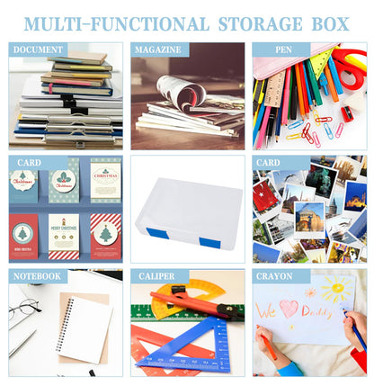 12 Pcs Clear A4 A5 File Box Document Plastic Storage Box with 48 Labels File Holder Organizer Paper Plastic Case Magazine Protector with Buckle Office School Supplies(Blue)
