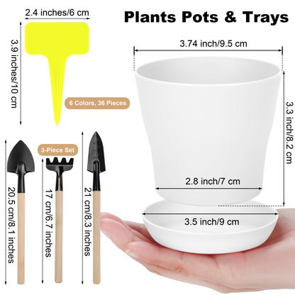 Hahood 36 Pack Plants Nursery Pots 4 Inches Plastic Flower Plant Pots Thickened Seedlings Nursery Pots with Tray White Flower Pots Gardening Plant Containers for Outdoor Indoor