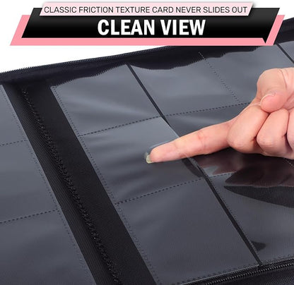 12 Pocket Zipper Trading Card Binder, 720 Large Capacity Side Loading Non-Ring Card Album, Double Sided Acid-Free Card Protector Binder for TCG, MTG, Sport Card, Red