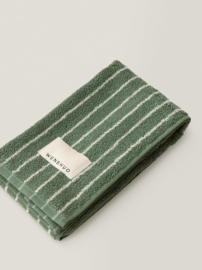 WENSHUO Frosted Pines-Striped Pure Cotton Hand Towel, 100% Combed Cotton