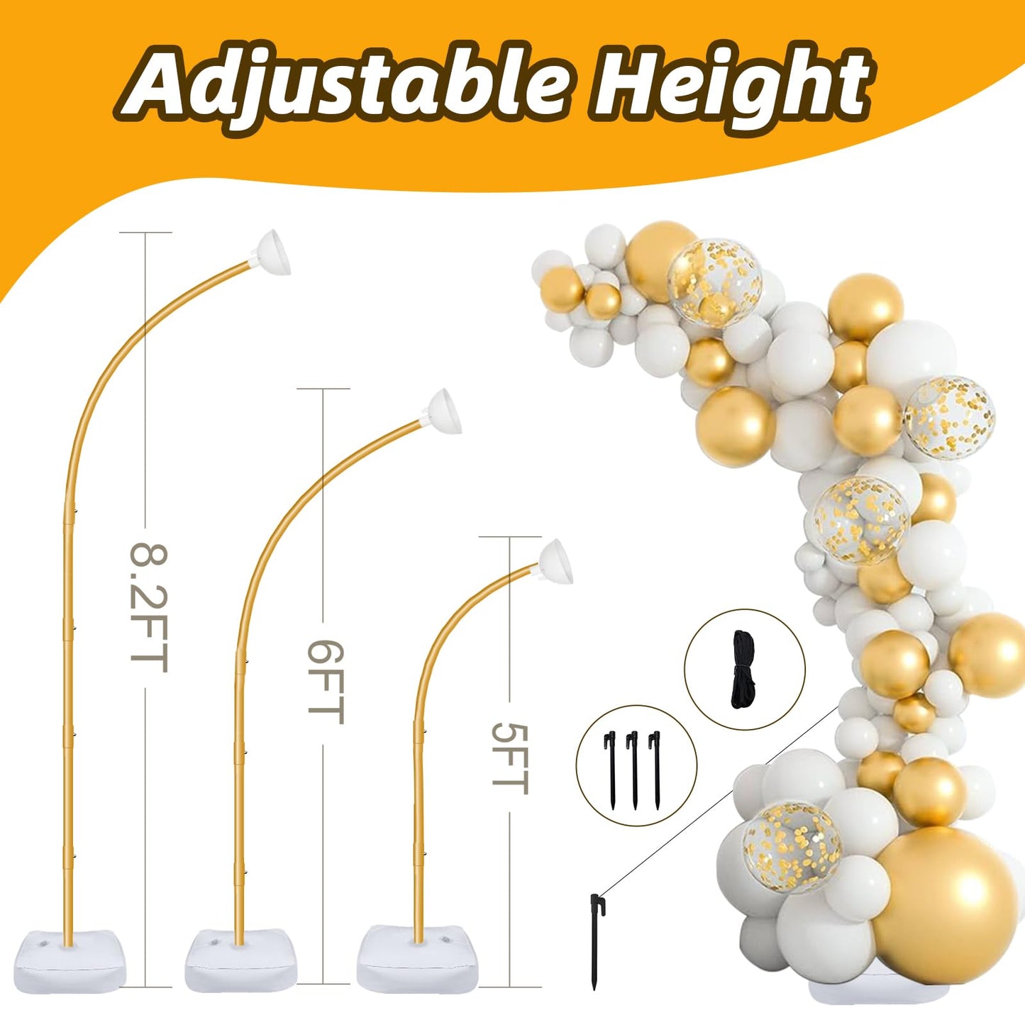 OurWarm 8.2FT & 6FT Gold Balloon Arch Kit, Free Bending Top Balloon Arch Stand With Base for Floor, Half Arch for Wedding Birthday Party Baby Shower Halloween Decorations