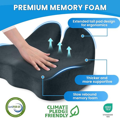 Seat Cushion, Memory Foam Office Chair Seat Cushion for Office Chairs/Car/Long Trip/Desk Chair/Gaming, X-Large Size for Sciatica & Hip & Tailbone Pain Relief, Sciatica Support (Deep Green)