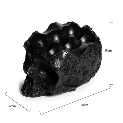 Skull Egg Holder Container Bowl 6" H Half Dozen Decorative Skeleton Egg Keeper Storage Display Organizer Tray, Gothic Kitchen Countertop Breakfast Serving Dish, Spooky Halloween Home Decor Gift Items
