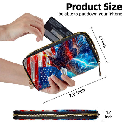 ETLKJVBL Wrist Wallets for Women, Lightweight RFID Blocking Multi-Functional Secure Wrist Purse for Travel, Daily Use, American Flag Eagle