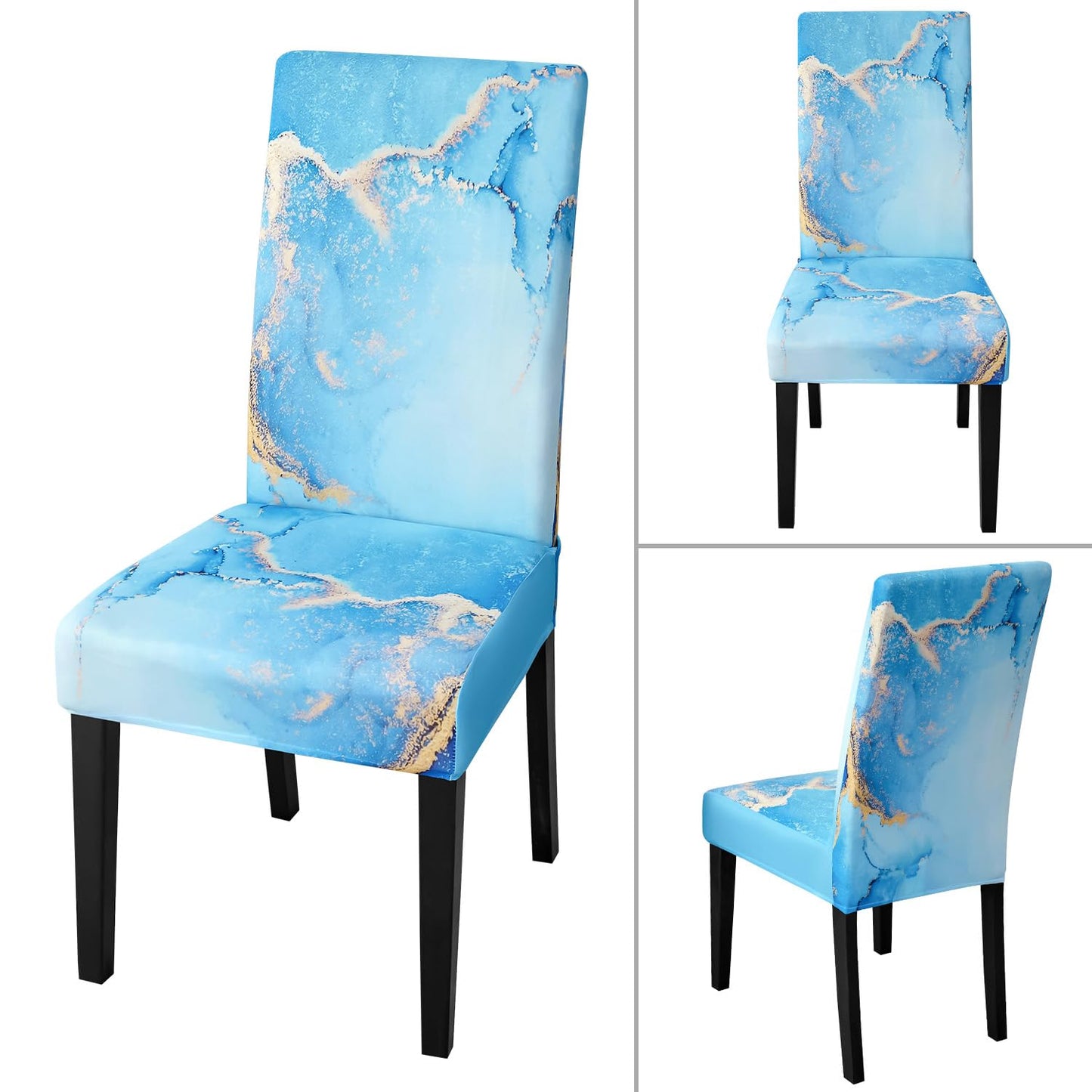 JQinHome Ink Art Painting Chair Covers for Dining Room Set of 6, High Stretch Removable Washable Parsons Chair Slipcover for Home Party Hotel Wedding Ceremony (Blue Marble,6PCS)
