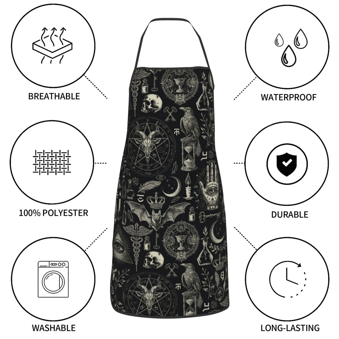 Worltoldb Gothic Apron for Women Men with Pockets Waterproof Kitchen Chef Apron for Cooking,BBQ Baking,Gardening,Crafting