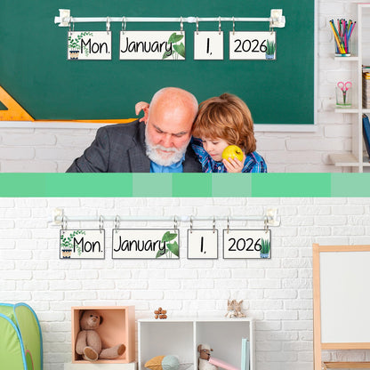 Greenery Flip Calendar for Classroom Bulletin Board Set Greenery Calendar Class Whiteboard Decor with 2026 to 2030 Years Date Cards and Adjustable Rod for Home Elementary School Teacher Supplies