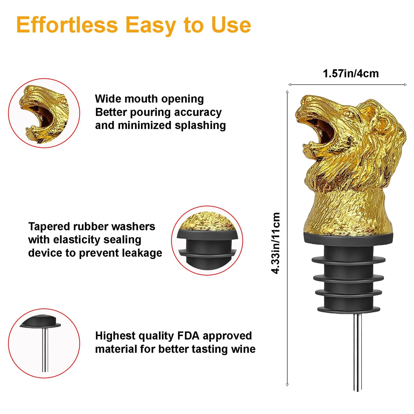 Qaoliffa Lion Head Wine Aerator Pourer Spout,White Wine Accessories Aeration Work with Wine Opener for Beginner Enthusiast,Liquor Bottle Pourers Wine Decanter