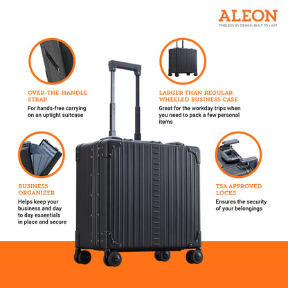 All Aluminum Lightweight 17" Deluxe Rolling Laptop Catalog Case for Men and Women | Vertical Opening Carry-On Bag with TSA Locks and Aircraft-Grade Aluminum Frame - Optimal Travel Companion (Onyx)
