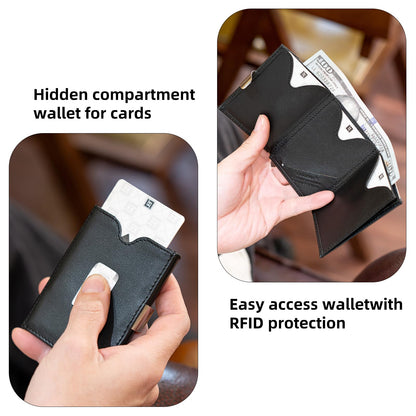 LIULIHUA LLH Leather Trifold Wallet - RFID Blocking with Stainless Steel Locking Clip Wallet, Minimalist Front Pocket RFID Blocking Credit Card Holder (black)