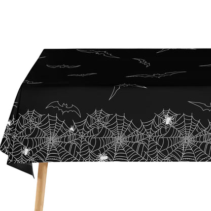 QIALETS 60x120 Inch Halloween Tablecloth Black Spider Web Hollow Bat Cobweb Table Covers for Outdoor Indoor Party Decorations