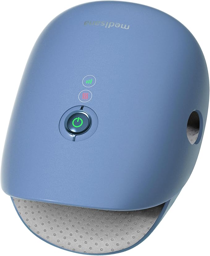 Medisana Hand Massager with Heat and Compression, Cordless Hand Massager for Arthritis and Carpal Tunnel Relief, Knuckle Stretching Massage, Birthday Christmas Gifts for Men Women Dad Mom-Blue